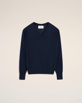 Navy Wool V Neck Sweater