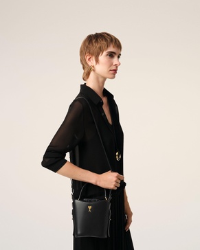 Black Leather Mini Paris Paris Bucket Bag