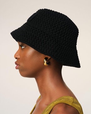 Black Knit Ami Patch Bucket Hat