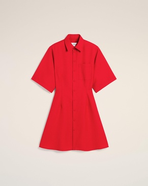 Red Wool Short Sleeve Shirt Dress