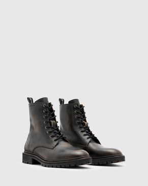 AllSaints Tobias leather lace up boots in dark brown