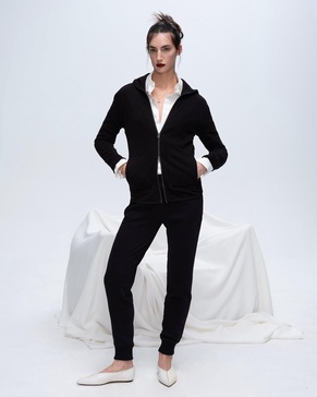 French Terry Zip-Up Hoodie - Black
