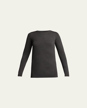 Soft Touch Flat-Edge Long-Sleeve Crewneck Top
