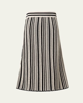 Crochet Knit Stripe Cotton Flared Midi Skirt