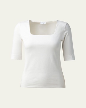Cotton 1/2-Sleeve Square-Neck Tee