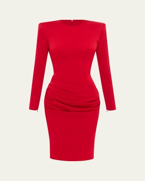 Draped Long Sleeve Crepe Mini Dress