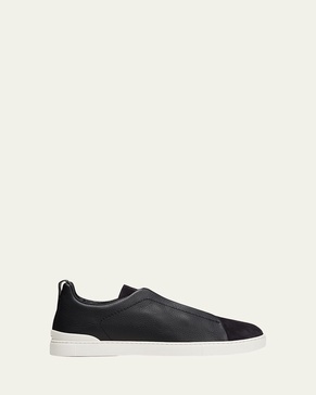 Men's Triple Stitch Leather and Suede Sneakers