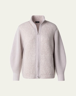 Cashmere and Silk Knit Cardigan with Boucle Front