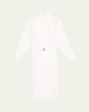 Tuxedo Bib Long-Sleeve Belted Organza Tunic Shirt