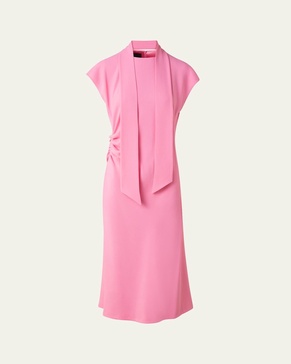 Crepe Mock-Neck Midi Dress
