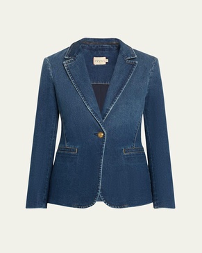 Macey Denim Notch-Collar Fitted Blazer