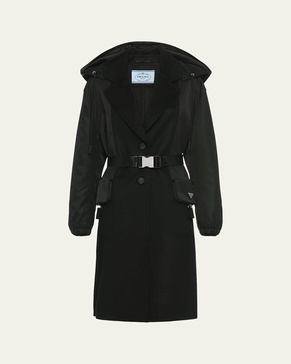 Mixed-Media Hooded Cashmere Coat