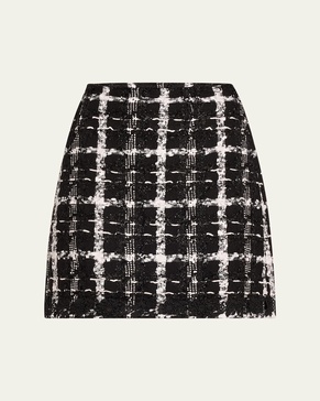 Metallic Check Tweed A-Line Mini Skirt