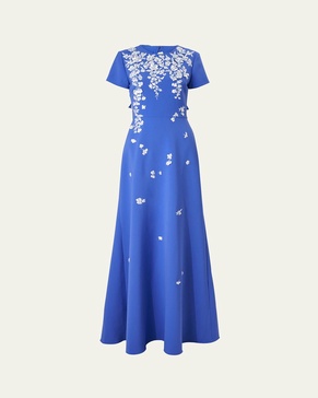 Bow-Embellished Embroidered Applique Gown