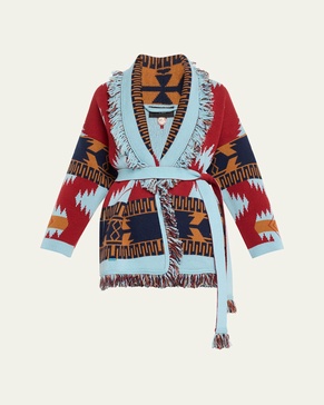 Icon Jacquard Fringe Belted Cashmere Cardigan