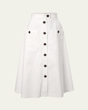 Button Front Midi Skirt