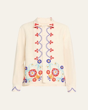 Beaded Garden Party Linen Shirt