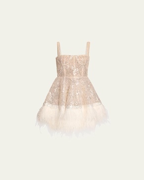 Mademoiselle Beaded Feather-Trim Mini Dress