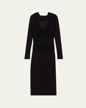 Cowl-Neck Gathered Midi Dress