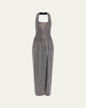 Crystal Embellished Halter Slit Gown