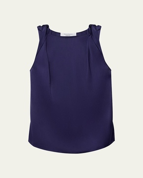 Twisted-Shoulder Satin Tank Top