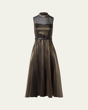 Metallic Organza Sleeveless Midi Dress