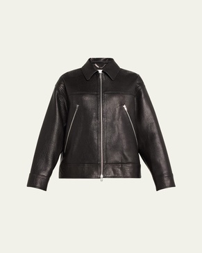 Olive Pebble Leather Jacket