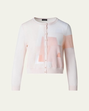 Short Trapezoid Intarsia Knit Cardigan