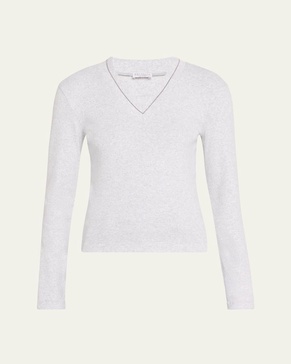 Cotton Ribbed Knit Top with Monili Detail