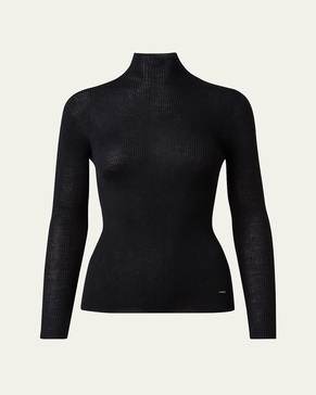 Cashmere-Silk Fine Ribbed Knit Pullover