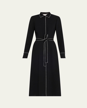 Piped A-Line Midi Shirtdress