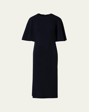 Cape Elbow Sleeves Viscose Midi Dress