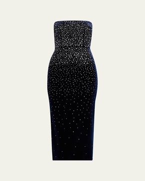 Strapless Crystal Velvet Midi Dress
