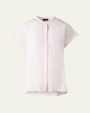 Linen Voile Button-Front Blouse