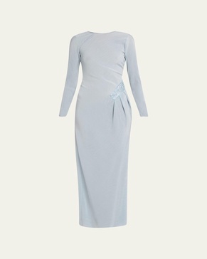 Plisse Jersey Gown with Beaded Hip Detail