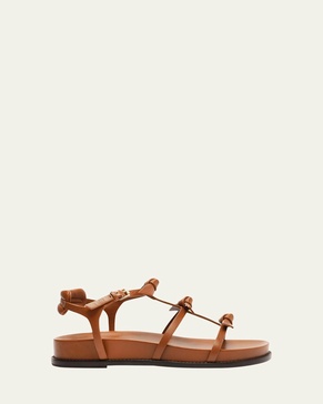 Lolita Ankle-Strap Knot Leather Flat Sandals