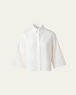 Eyelet Three-Quarter Sleeve Poplin Blouse