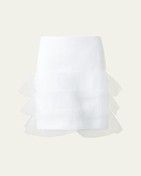 Ruffle-Trim Ribbed Mini Skirt