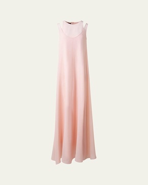 Layered Shoulder Cutout Silk Gown