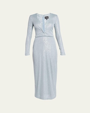 Plunging Sequined Knit Dress