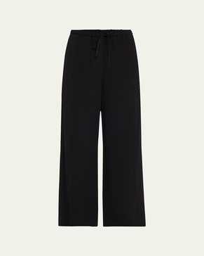 Striped Woven Straight-Leg Ankle Pull-On Trousers