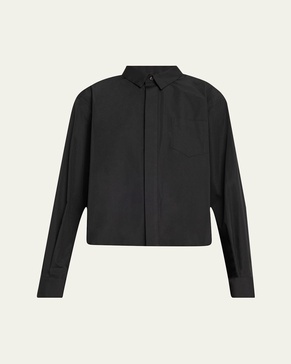 Poplin Ruffle Back Cropped Blouse
