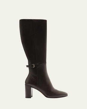 Candance Leather Buckle Knee Boots