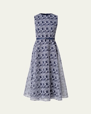Abstract-Print Tulle Belted Midi Dress