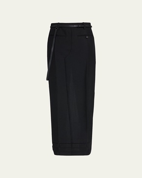 Long Trouser Skirt with Skinny Leather Belt