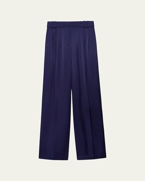Double-Pleated Satin Wide-Leg Trousers