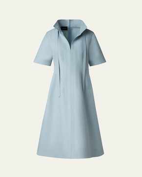 Collared Short-Sleeve Cotton Poplin A-Line Midi Shirtdress