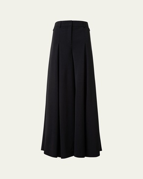 Fiorello Pleated Stretch Wool Twill Wide-Leg Pants