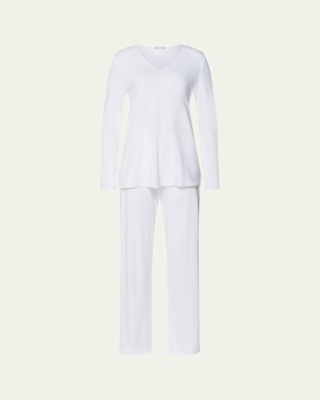 Silk-Trim Mercerized Cotton Pajama Set