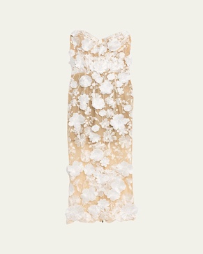 Jasmine Strapless Floral Applique Midi Dress